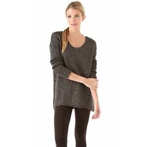 Vince Wool Linen Alpaca Marled Brown Metallic V-Neck Long Sleeve Sweater Top S